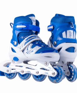 Indoor & Outdoor Adjustable Inline Skates with Illuminating Wheels - Blue - L