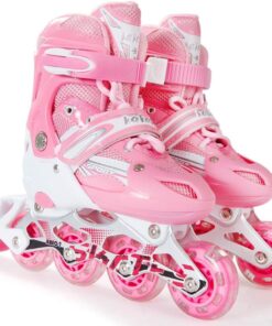 Indoor & Outdoor Adjustable Inline Skates with Illuminating Wheels - Pink - M