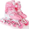 Indoor & Outdoor Adjustable Inline Skates with Illuminating Wheels - Pink - S