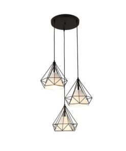 Indoor Three Head Retro Chandelier Pendant Black Ceiling Light - Black