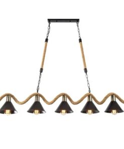 Industrial Hemp Rope Chandelier Hand Made Vintage 5 Holder Pendant Light