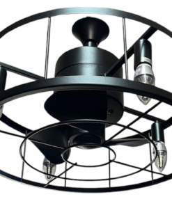 Industrial Metal Black Caged Ceiling Fan With Remote