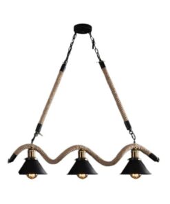 Industrial Vintage Iron Metal Chandelier 3 Holder Hemp Rope Pendant Light