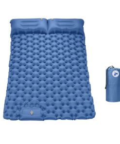 Inflatable Double Camping Mat Sleeping Pad with Foot Pump & Pillow - Blue