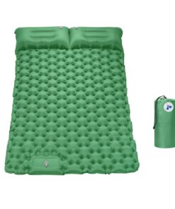Inflatable Double Camping Mat Sleeping Pad with Foot Pump & Pillow - Green