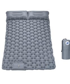 Inflatable Double Camping Mat Sleeping Pad with Foot Pump & Pillow - Grey