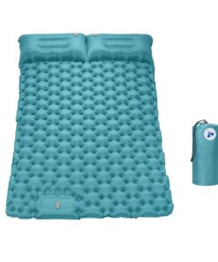Inflatable Double Camping Mat Sleeping Pad with Foot Pump & Pillow - Peacock Blue
