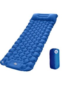 Inflatable Sleeping Pad Camping Mat with Pillow and Built-in Foot Pump - Blue