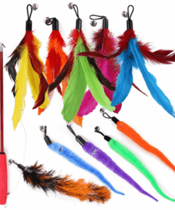 Interactive Cat Toys 2 Wand Teaser Toys & 10 Cat Feather Refills with Bell