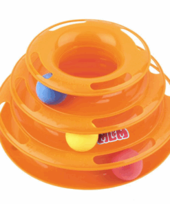 Interactive Triple-Tier Cat Toy Track Ball Tower - Orange