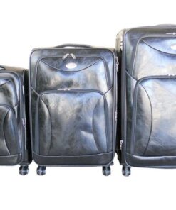 IYH- Quality Luggage Set of 3 Leather Travel Suitcase Set - Black