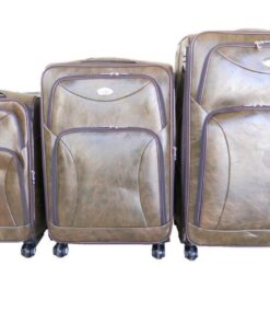 IYH- Quality Luggage Set of 3 Leather Travel Suitcase Set - Dark Brown