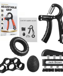 Jack Brown Hand Grip Strengthener with Automatic Count and Bag - 6 Piece Kit - Black