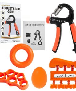 Jack Brown Hand Grip Strengthener with Automatic Count and Bag - 6 Piece Kit - Orange