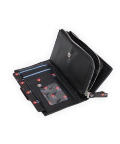 Jackson Forest Floral Black PU Bi Fold Wallet with Zip Section - Q303