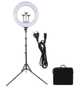 JB Luxx 18 Inch LED Dimmable Ring Light with 3 Phone Holders & Tripod Stand