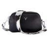 Jetsetter Black Leather Crossbody Bag - Black, Silver & White Camo Strap