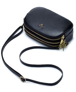 Jetsetter - Genuine Leather Crossbody Bag with Strap - Black - Jetsetter Gold