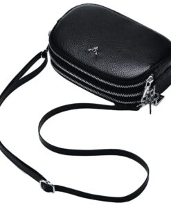 Jetsetter - Genuine Leather Crossbody Bag with Strap - Black - Jetsetter Silver