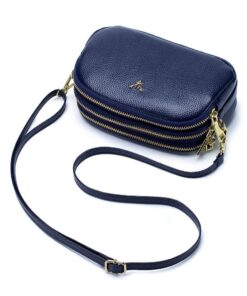 Jetsetter - Genuine Leather Crossbody Bag with Strap - Navy Blue