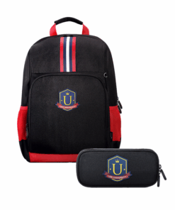 JK British Style School Backpack with Multiple Pockets and Pencil Case - Black