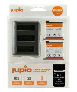 Jupio Value Pack x2 Battery for DJI Osmo Action AB1 + USB Triple Charger