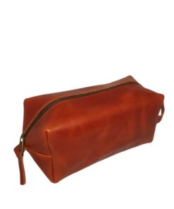 Karisimbi Genuine Full Grain Crazy Horse Leather Toiletry Bag - Waxed Light Brown
