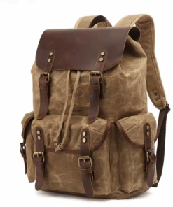 Khaki Vintage Leather and Waxed Canvas Laptop Bag and Backpack