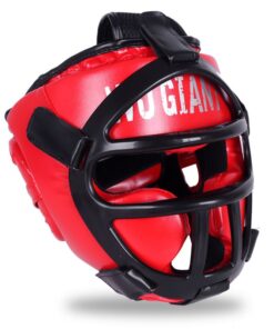 Kickboxing Head Guard With Cage Shield -MMA Boxing Helmet For Kids & Adults - Red - M