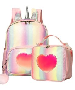 Kids Backpack with Lunch Bag for Girls Rainbow School Bag, 35L