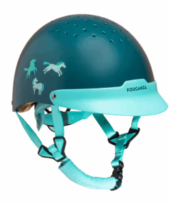 Kids' horse riding helmet 100 - green/turquoise - M