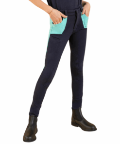Kids' horse riding jodhpurs 120 - Navy/turquoise - 12 years