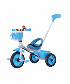 Kids Stroller Scooter 3 Wheels Tricycle Bicycle With Basket and Push Bar - Blue