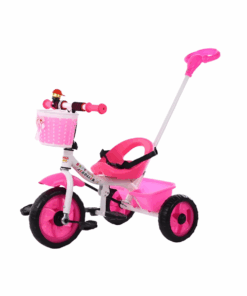 Kids Stroller Scooter 3 Wheels Tricycle Bicycle With Basket and Push Bar - Pink
