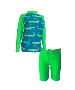 Kids Swim Two Piece Set: Rash Guard Vest and Shorts Crocodiles - 7-8 years