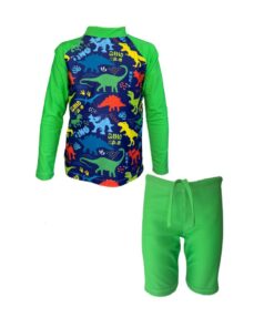 Kids Swim Two Piece Set: Rash Guard Vest and Shorts Dinosaurs - 5-6 years