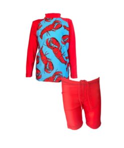 Kids Swim Two Piece Set: Rash Guard Vest and Shorts Lobsters - 7-8 years