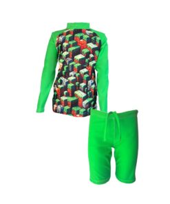 Kids Swim Two Piece Set: Rash Guard Vest and Shorts Minecraft - 7-8 years