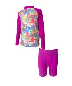 Kids Swim Two Piece Set: Rash Guard Vest and Shorts Pastel Leopard Print - 5-6 years