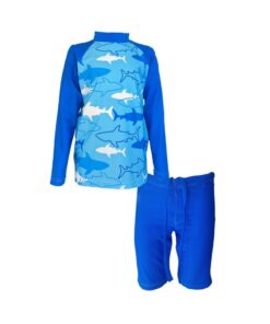 Kids Swim Two Piece Set: Rash Guard Vest and Shorts Sharks - 5-6 years