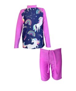 Kids Swim Two Piece Set: Rash Guard Vest and Shorts Unicorns - 5-6 years