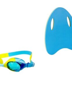 Kids Swimming Handrail Hole Kickboards and Anti-fog Goggles with Earplugs - Blue