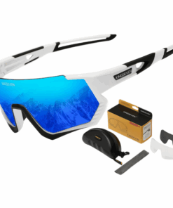 KINGSEVEN - 3 Lens Polarized Sports Glasses with Anti-Glare Protection - White & Blue