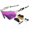 KINGSEVEN - 3 Lens Polarized Sports Glasses with Anti-Glare Protection - White & Purple