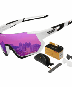 KINGSEVEN - 3 Lens Polarized Sports Glasses with Anti-Glare Protection - White & Purple
