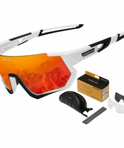 KINGSEVEN - 3 Lens Polarized Sports Glasses with Anti-Glare Protection - White & Red