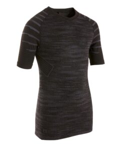 Kipsta Kids' Short-Sleeved Thermal Base Layer Top Keepdry 500 - Black - 8-9 years