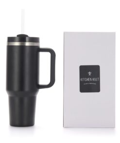 Kitchen Kult Stainless Steel Tumbler with Handle and Straw - Black