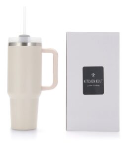 Kitchen Kult Stainless Steel Tumbler with Handle and Straw - Pink