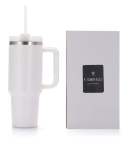 Kitchen Kult Stainless Steel Tumbler with Handle and Straw - White